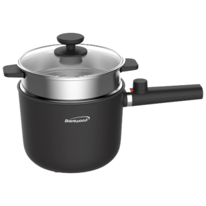 Brentwood HPS-3150BK 1.5-Liter Multi-Function Electric Hot Pot Cooker with Ceramic Non-Stick Ceramic Coating and Stainless-Steel Food Steamer, Black