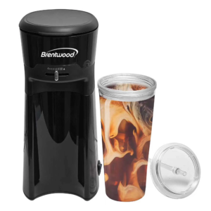 Brentwood KT-2121BK Single Serve Iced Coffee and Tea Maker with 20oz Insulated Tumbler and Reusable Filter, Black